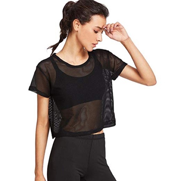 Vintage Tops - See-Through Black Mesh Bike Shirt